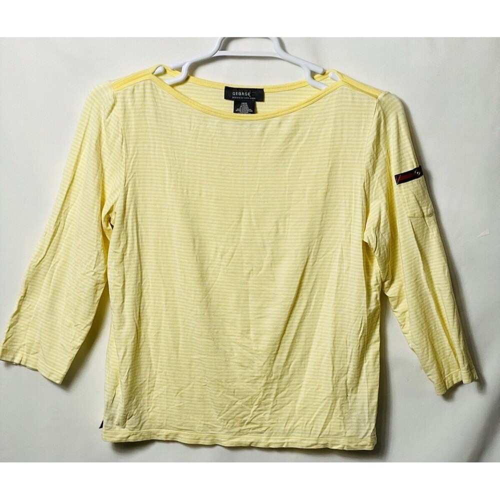 George Women Strip Top Long Sleeves White/yellow Size L